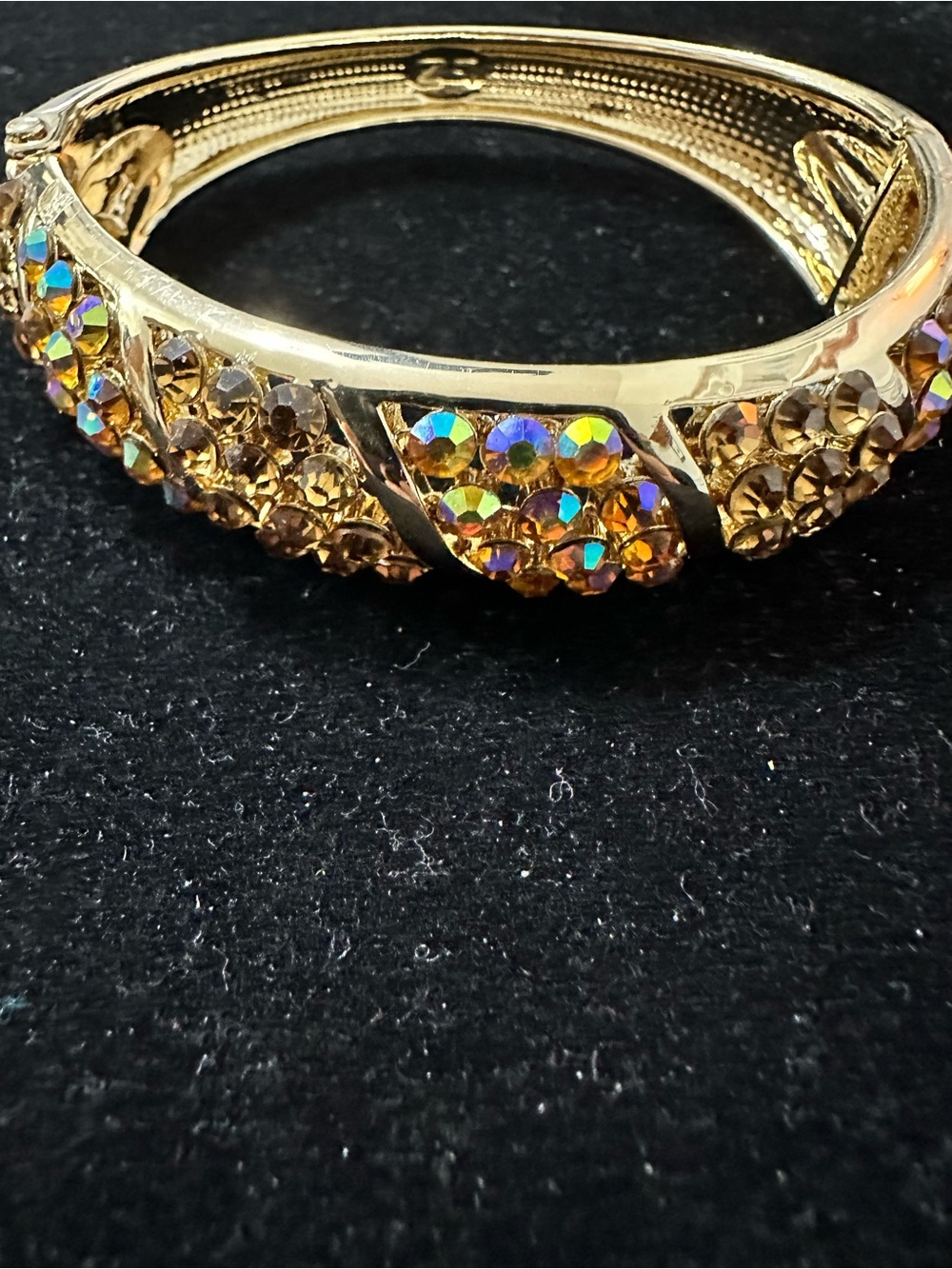 Vintage Signed LZ Lorenzi," "Topaz Aurora Borealis Clamper Bangle,"gold toned “